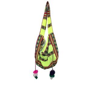 Pitusa Neon Yellow Boho Fairy Shoulder Bag Colorful Stripes & Tassels 18"x14"